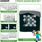 Jay Franco Minecraft Creeper Queen Comforter Set - 7 Piece Gamer Bedding Includes Sheet Set & Pillow Covers - Super Soft Checkered Bedding