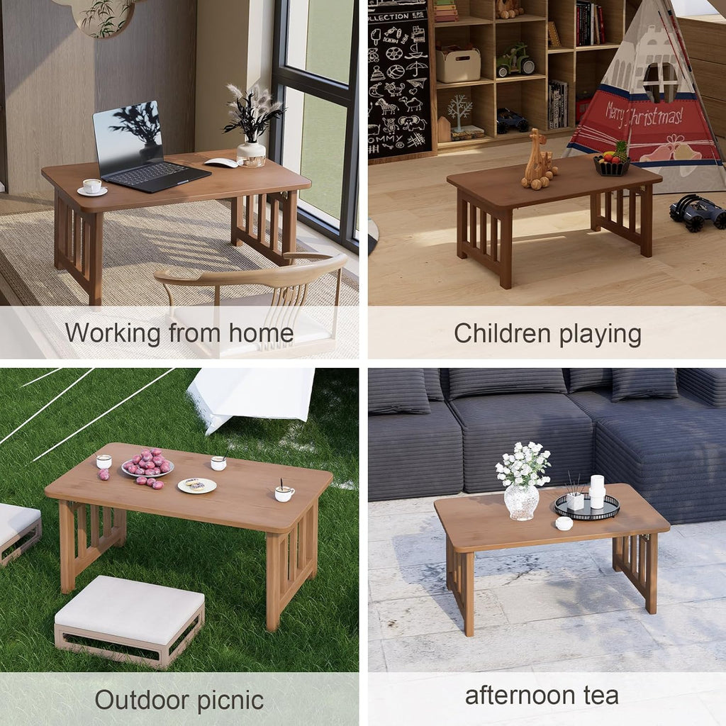 31.5" Folding Coffee Table for Small Spaces, Foldable Japanese Table, Low Table for Tatami - No Assembly, Natural Bamboo Wood Material, for Farmhouse, Living Room, Bedroom (Walnut)
