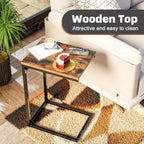 Simple Trending C Shaped End Table, Side Table for Couch, Small Sofa Table TV Tray with Metal Frame for Living Room, Bedroom, Rustic Brown