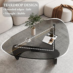 Triangle Glass Coffee Table-Mid-Century Modern End Table Solid Wood Base & Vintage Tempered Transparent Glass Top Coffee Tables Living Room Balcony (Black/Brown, Small 32.2 * 22.4 * 16in)