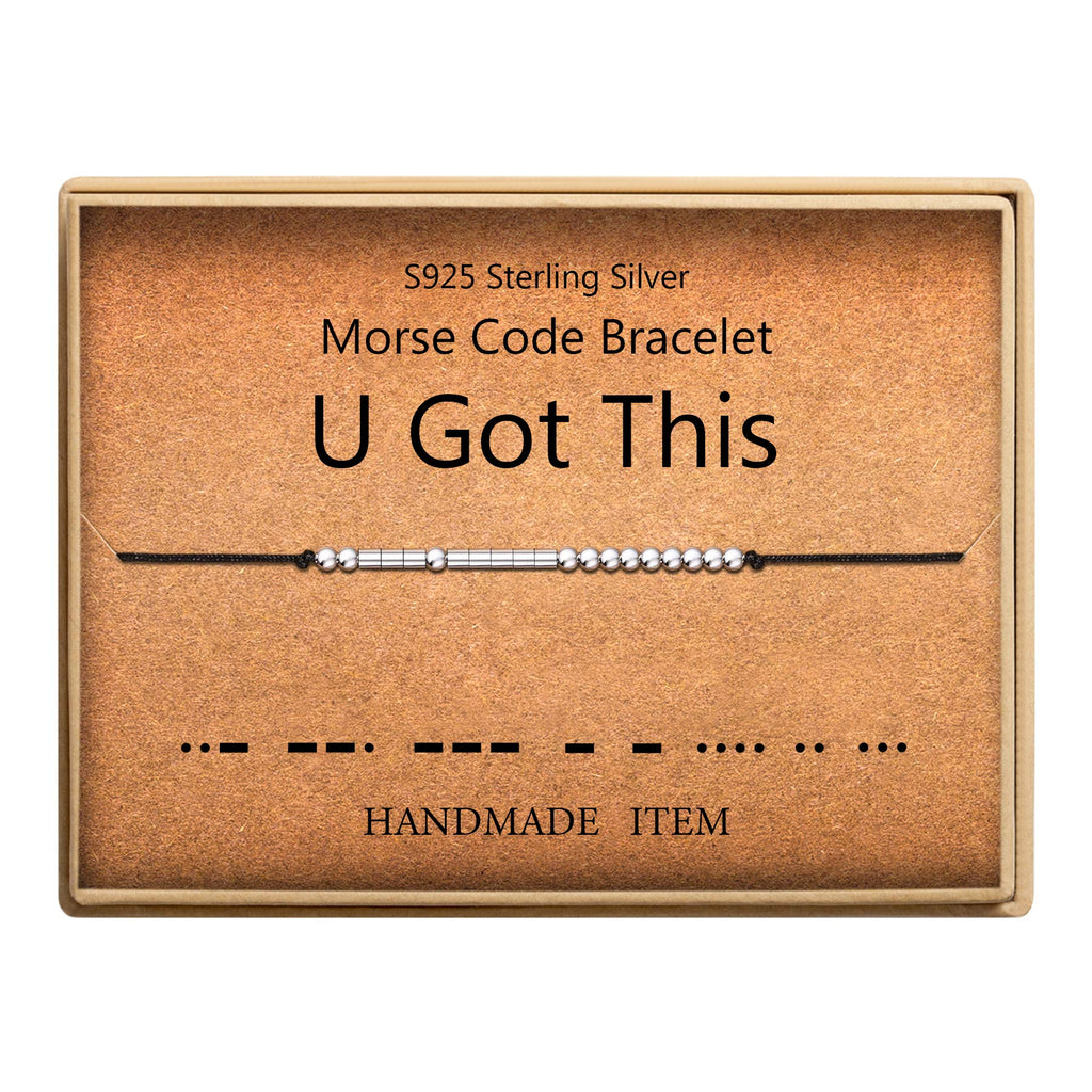 KGBNCIE U Got This Morse Code Bracelet Women Sterling Silver Beads on Silk Cord Friendship Bracelet Inspirational Gift for Men