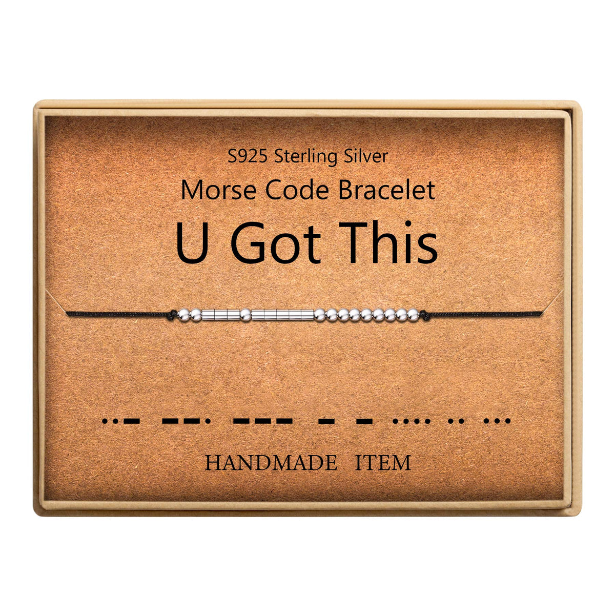 KGBNCIE U Got This Morse Code Bracelet Women Sterling Silver Beads on Silk Cord Friendship Bracelet Inspirational Gift for Men