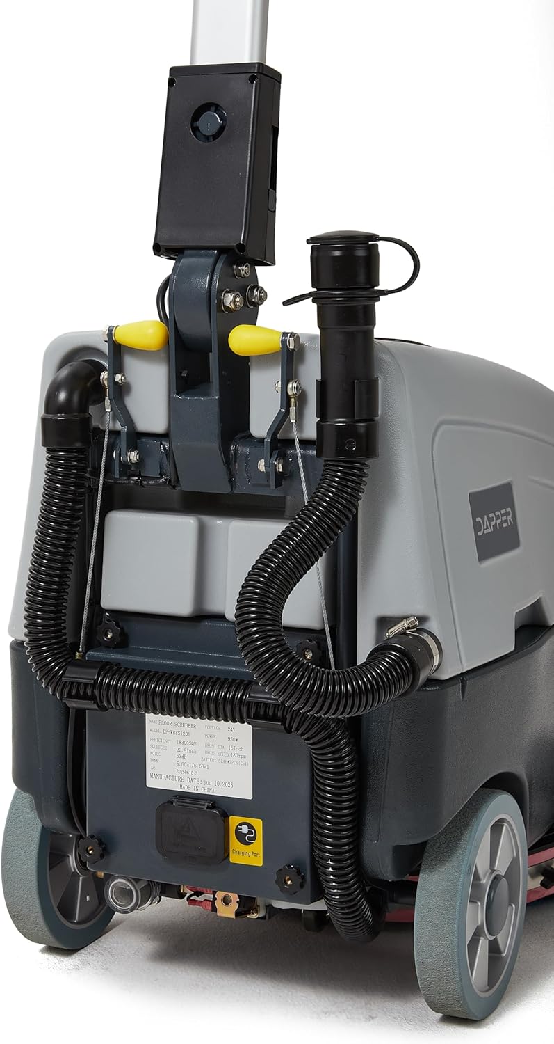 Battery Powered Walk Behind Floor and Carpet Scrubber Buffer Polisher Machine, 16" Brush, 21.5" Squeegee Width, 6.5 gal Tank, Brush Speed 200 RPM, Includes a Hard Brush Soft Brush and 3 Scouring pads