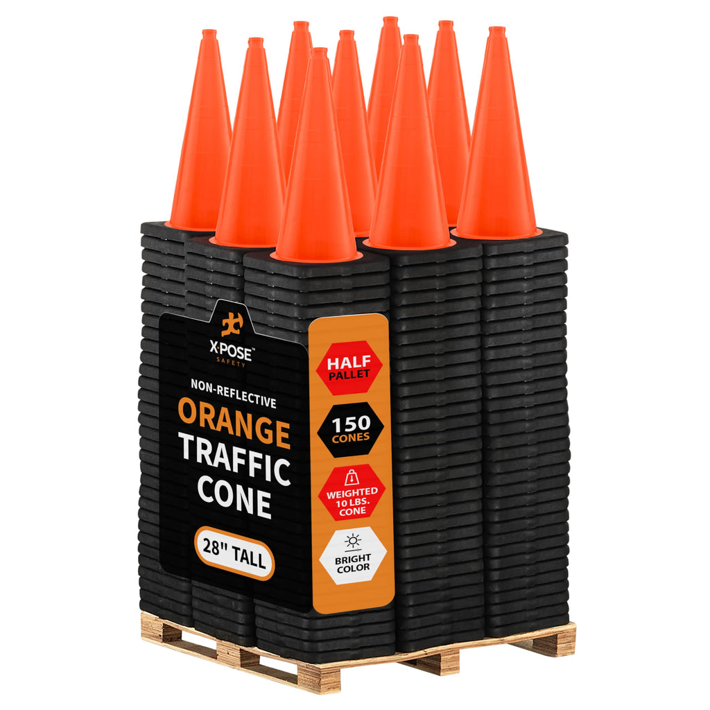 Xpose Safety 28 Inch Orange Traffic Cones Heavy Duty 10lb, 24-Pack - Multipurpose PVC Plastic Safety Cone for Parking, Soccer, Caution, Kids and Construction - DOT Approved