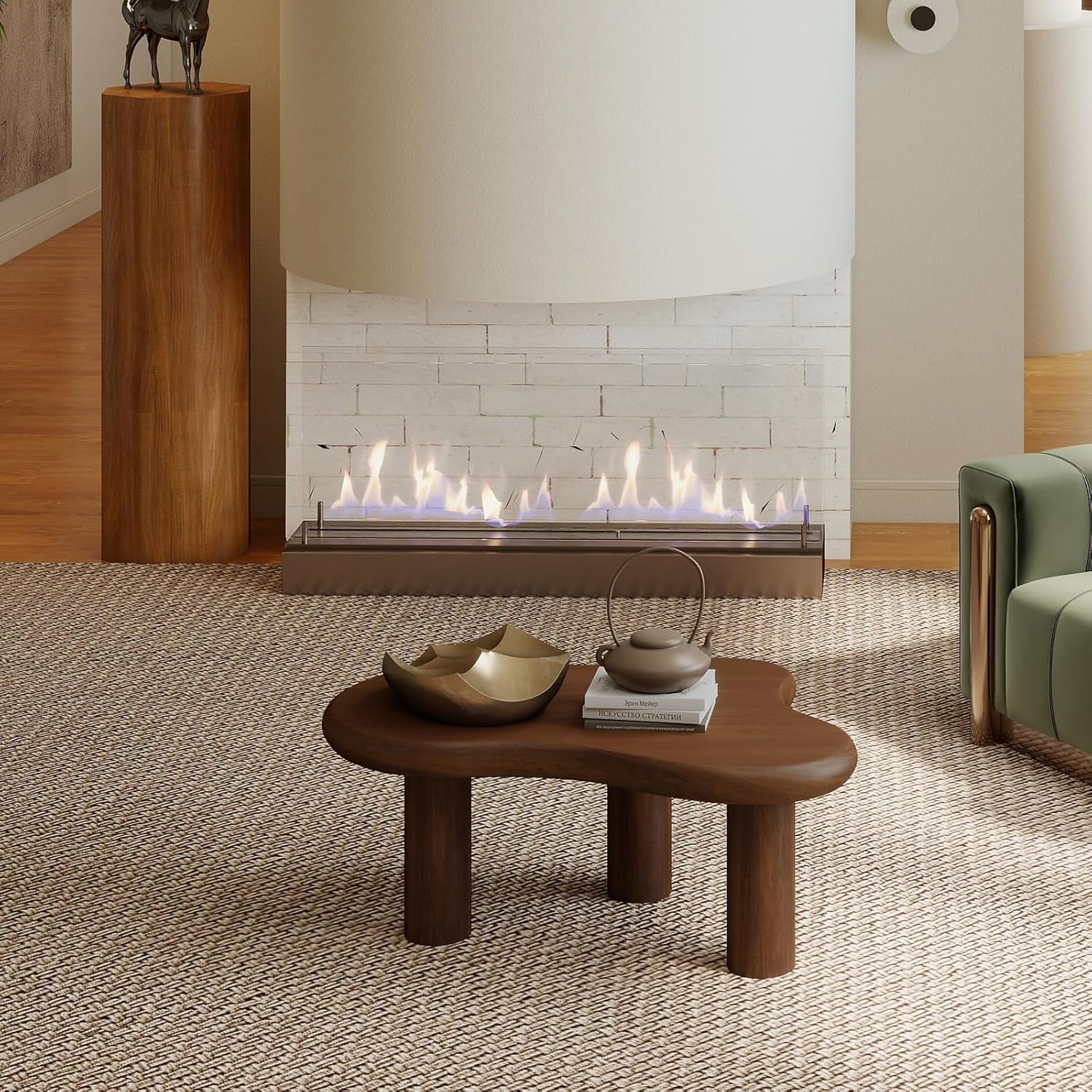 HollyHOME Cloud Coffee Table, Unique Design Accent Table for Living Room and Bedroom, Stylish and Functional Furniture Piece-Durable and Easy to Clean, Free Shape with 3 Legs, 33.9in, Dark Walnut