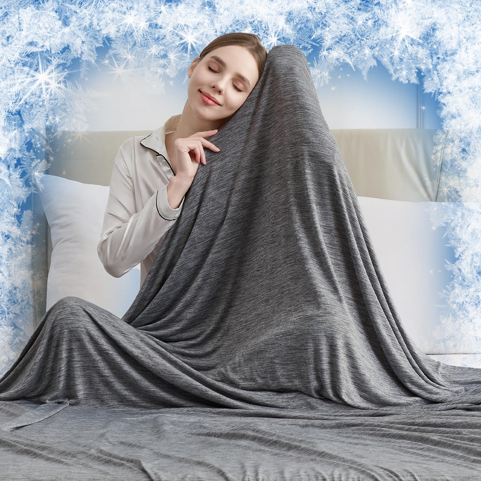 CHOSHOME Cooling Blanket for Hot Sleepers Lightweight Summer Cold Thin Blankets for Sleeping, Hot Flashes Night Sweats, Soft Blanket for Bed, Queen Size, Blue