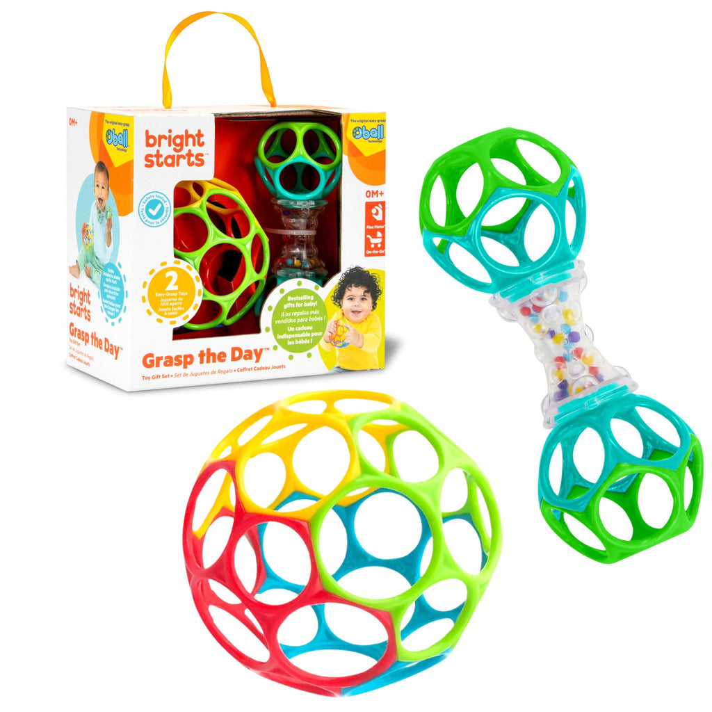 Bright Starts Little Shakers 6pc Gift Set, Easy-Grasp Oball Technology, Baby Rattles, Balls and Teethers, On-The-Go Toys, Lightweight, Unisex, Newborn+