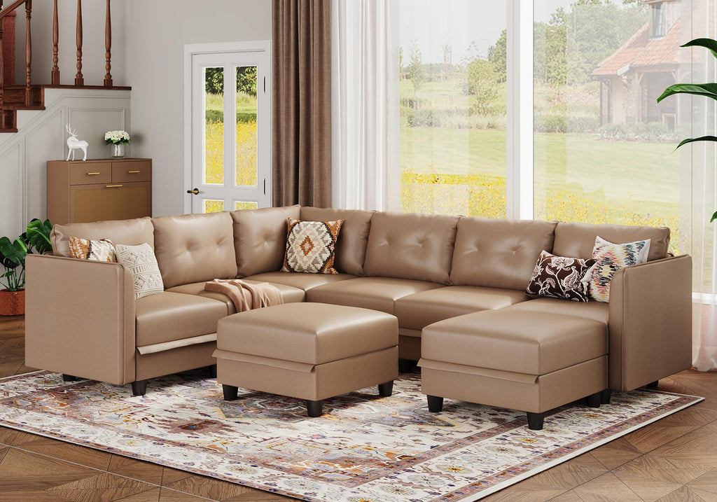 LLappuil Modular Sectional Sofa, Oversized U Shaped Sofa with Storage, Sectional Couch for Living Room, Faux Leather Fabric Waterproof Sofa, 7 Seats with Ottoman, Dark Grey