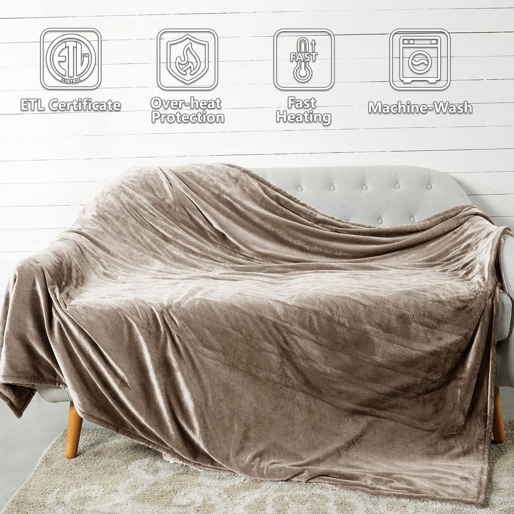 Manta Elétrica Tefici, Super Aconchegante e Macia, Flanela de 2 Camadas 50" x 60", Manta Aquecida com 3 Níveis de Aquecimento e Desligamento Automático em 4 Horas, Lavável na Máquina, Certificada ETL e FCC, Uso Residencial e Escritório, Cor Camelo