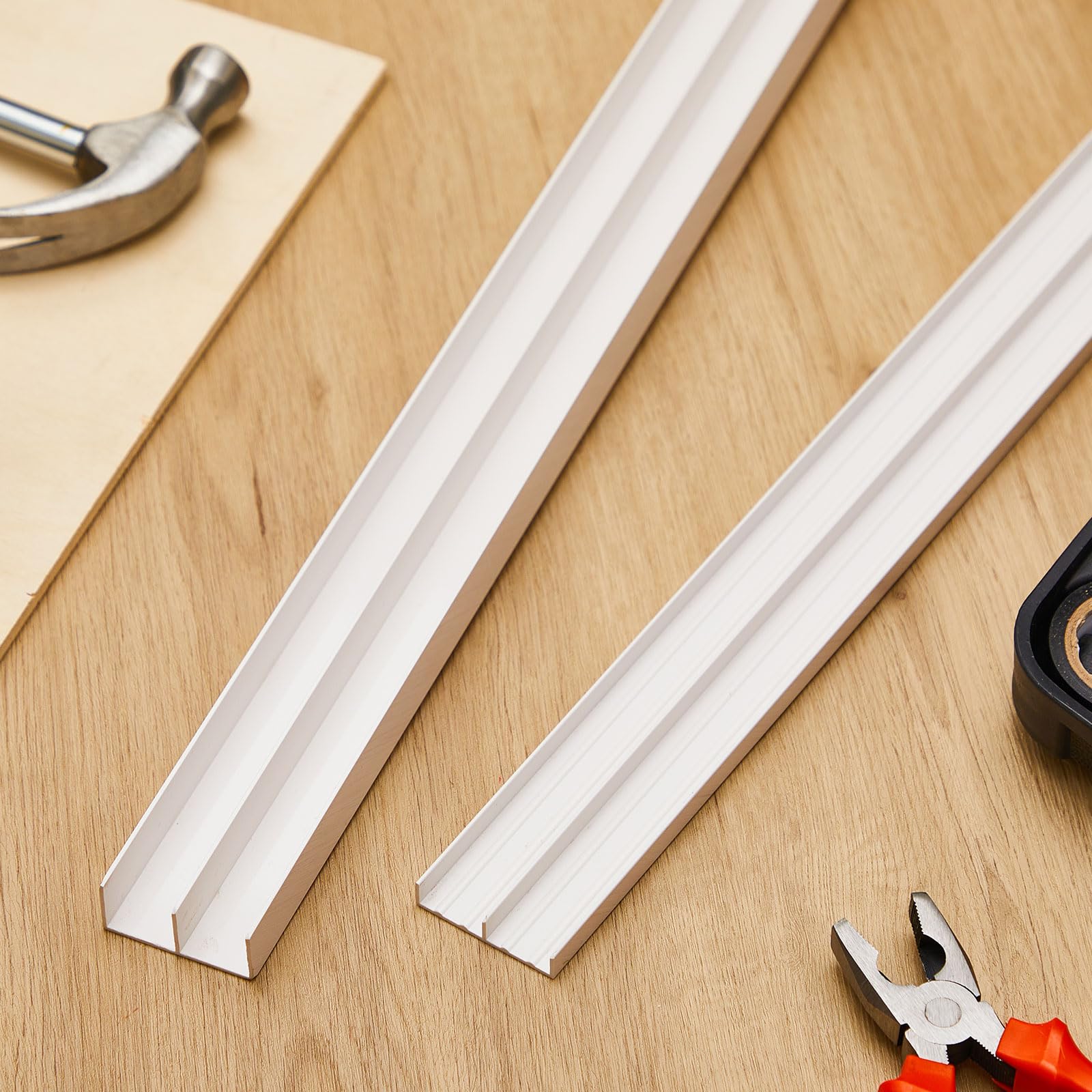 2 Set 4ft Plastic Sliding Door Track Set for 3/4" Thick Panels Screen Door Track Include 2 Pcs Top 2 Bottom Sliding Cabinet Door Track for Small Bypassing Multiple Doors Easy Quick Installation