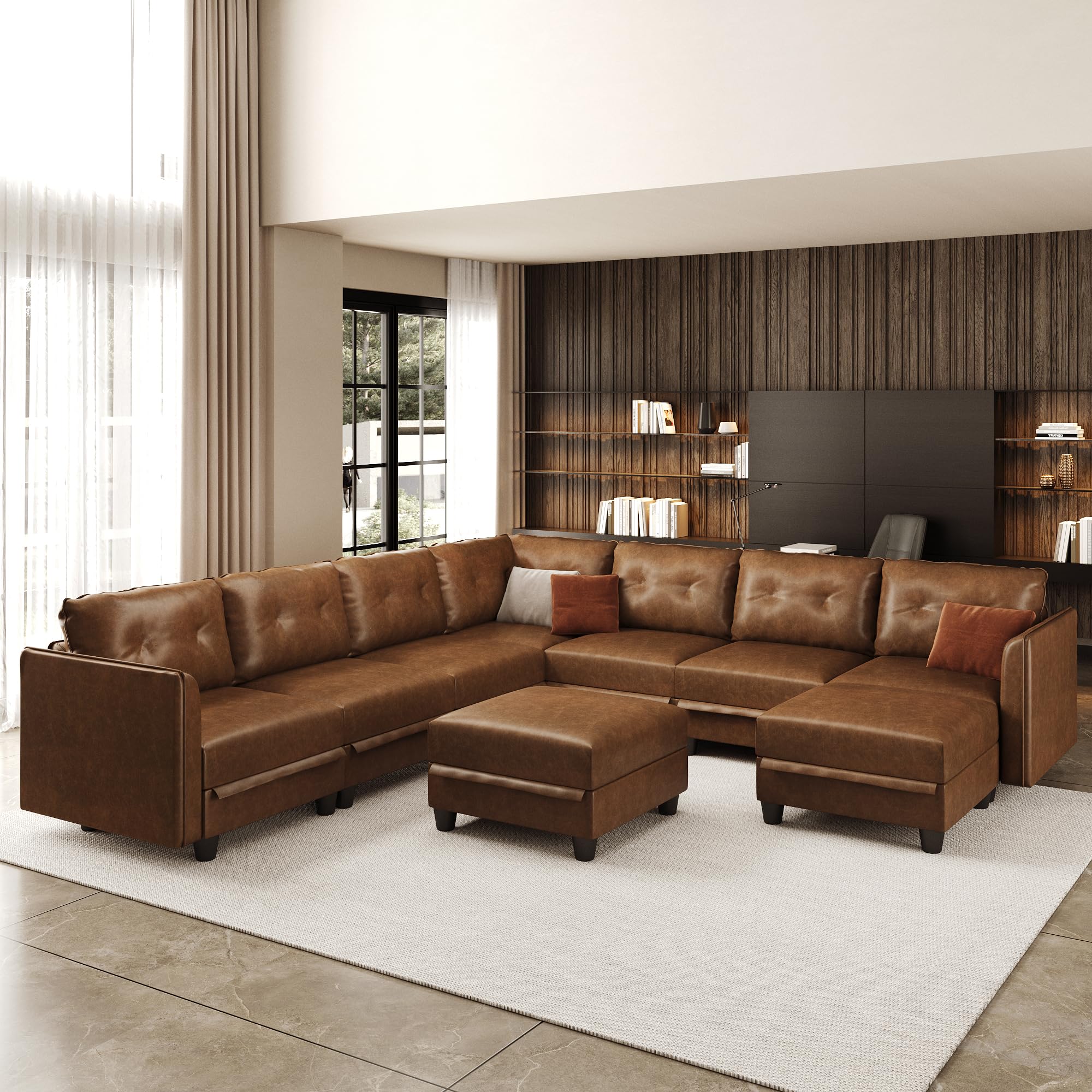 LLappuil Modular Sectional Sofa, Oversized U Shaped Sofa with Storage, Sectional Couch for Living Room, Faux Leather Fabric Waterproof Sofa, 7 Seats with Ottoman, Dark Grey