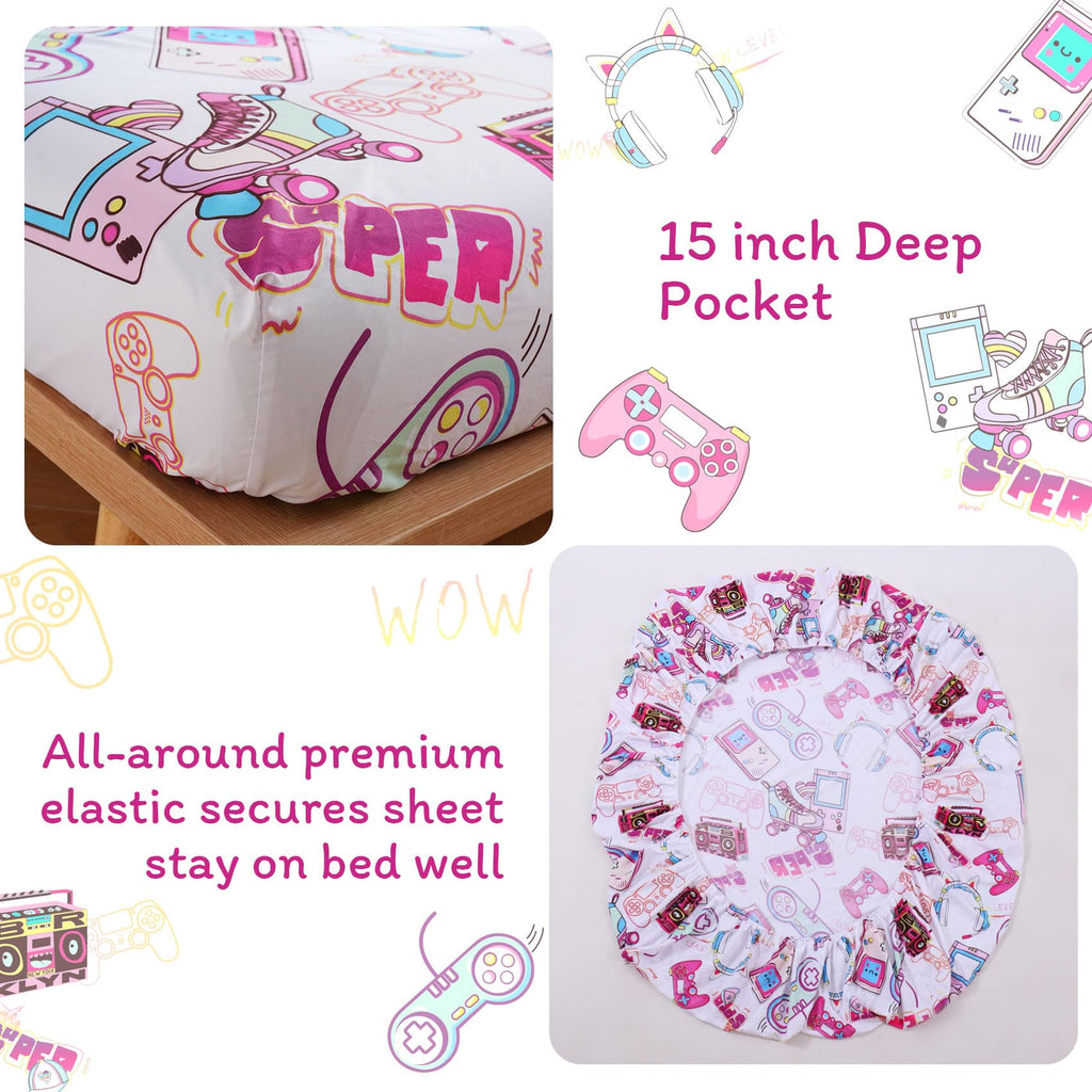 ست ملحفه کودکان یونیکورن صورتی JSD، سایز تویین، ۳ تکه، ملحفه‌های رختخواب میکروفایبر چاپ شده با طرح رنگین کمان برای دختران، جیب عمیق