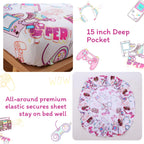 ست ملحفه کودکان یونیکورن صورتی JSD، سایز تویین، ۳ تکه، ملحفه‌های رختخواب میکروفایبر چاپ شده با طرح رنگین کمان برای دختران، جیب عمیق