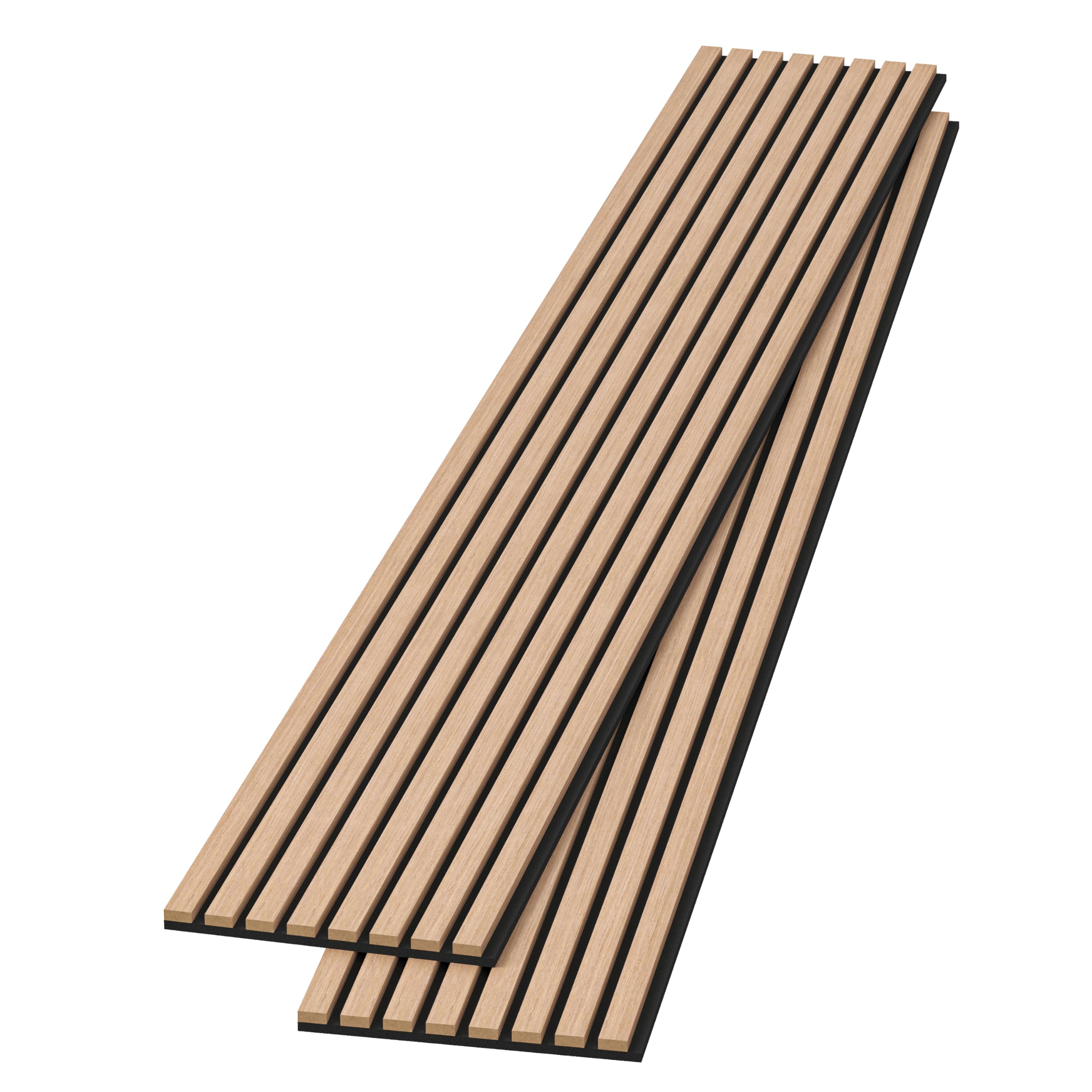 POHARE Wood Slat Wall Panels, 2 Pack Accent Decorative Acoustic Wood Slats for Wall and Ceilings, Acoustic Panels for Interior Wall Décor on Felt Back Board, Oak, 8 x 1 ft