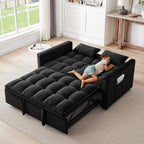 3 in 1 Sleeper Sofa Bed,Velvet Convertible Sofa Bed Pull-Out Bed Couch With Side Pockets,55'' Loveseat Sleeper Sofa with Adjustable Backrest for Living Room,Bedroom,Apartment and Small Space,Black