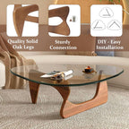 Coffee Tables for Living Room - Triangle Glass Coffee Table with Wooden Base Mid-Century Modern Abstract End Table for Study Room Office Hotel Balcony (Walnut Transparent, Small 32.2 * 22.4 * 16in)