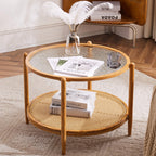 VINGLI 25.6" Round Gold Coffee Tables for Living Room, 2-Tier Glass Top Coffee Table with Storage Clear Coffee, Simple & Modern Center Table for Small Space