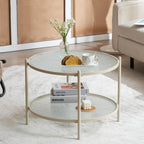 VINGLI 25.6" Round Gold Coffee Tables for Living Room, 2-Tier Glass Top Coffee Table with Storage Clear Coffee, Simple & Modern Center Table for Small Space