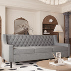 Ball & Cast 83" Chesterfield Leather Sofa with Channel Tufted Seat Back,Removable Square Arm Nailhead Trim Classic 3 Seater Couch,Mid Centuryfor Living Room,Bedroom,Office,Black PU