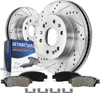 Detroit Axle - Front Brake Kit for Chevy GMC Silverado Sierra Suburban Express Savana 1500 Tahoe Yukon XL Escalade ESV EXT XTS Drilled & Slotted Brake Rotors Ceramic Brakes Pads : 12.99'' inch Rotor