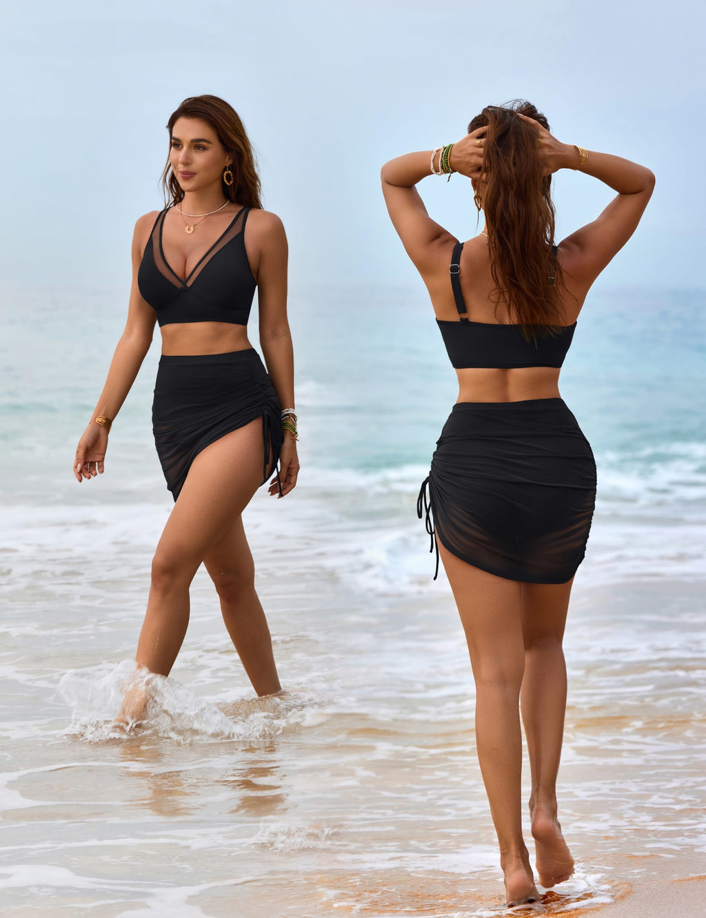Blooming Jelly Womens Swim Dress Skirt High Waisted Bikini Sets Tummy Control Swimsuit Two Piece Bathing Suit (M, Black)