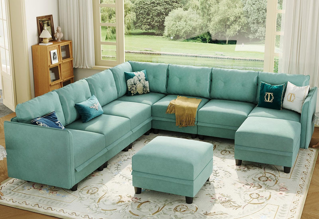 LLappuil Modular Sectional Sofa, Oversized U Shaped Sofa with Storage, Sectional Couch for Living Room, Faux Leather Fabric Waterproof Sofa, 7 Seats with Ottoman, Dark Grey