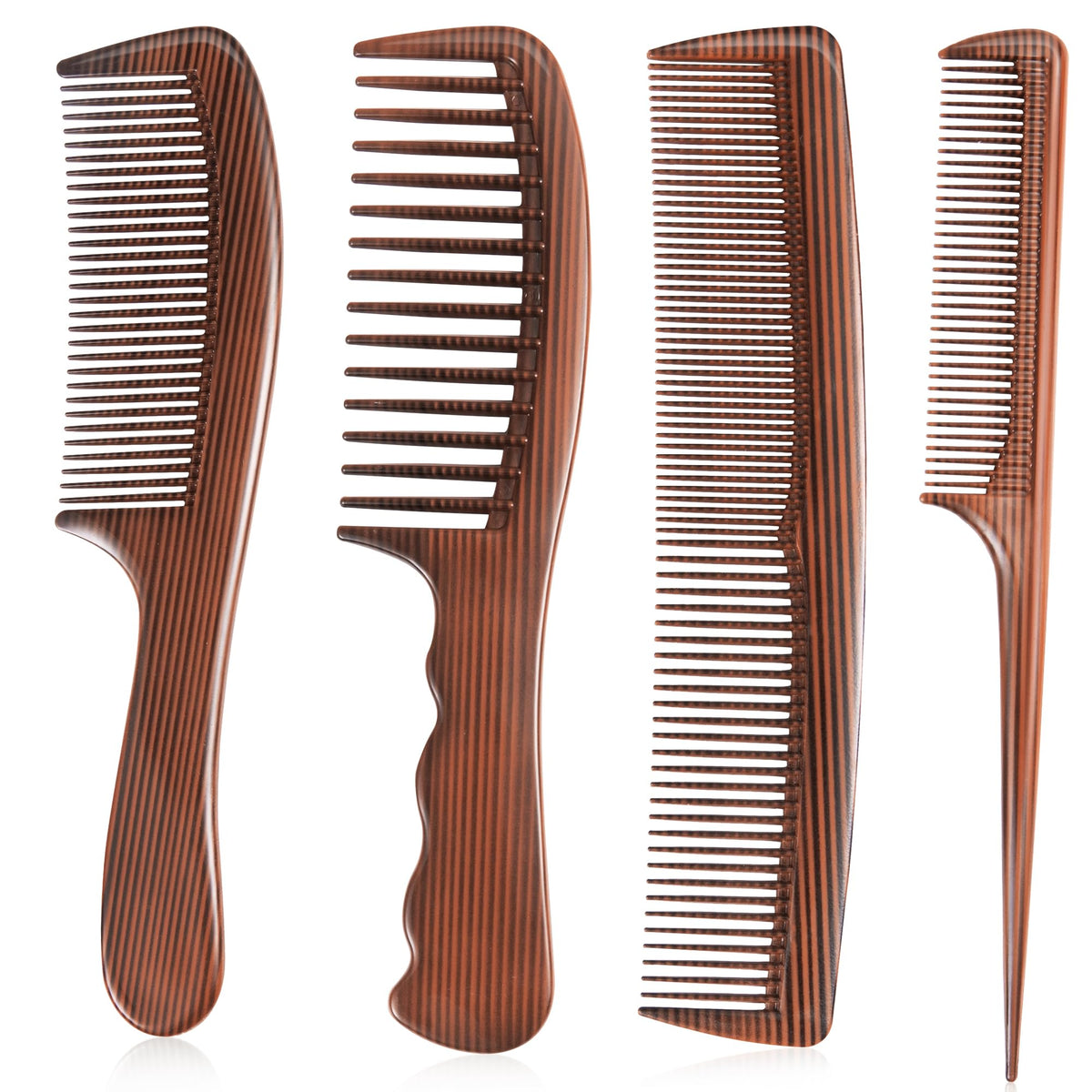4 Piece Combs with Wooden Grain,Wide tooth Comb,Rat Tail Comb,Beard Combs,Fine Tooth Professional Hair Comb Set for Women,Men Barber Styling/Curly/Teasing/Parting/Mustache