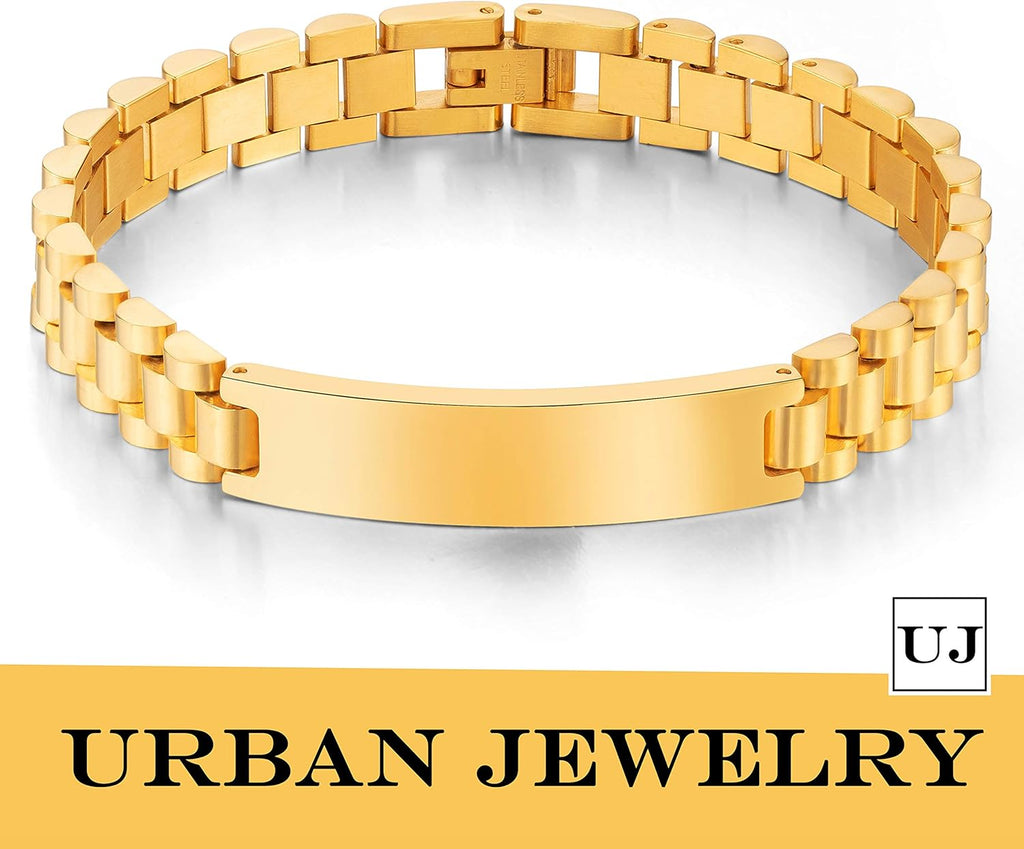 Urban Jewelry Men’s Link Bracelet – Track Chain Design in a Radiant Gold Finish – Made of Stainless Steel