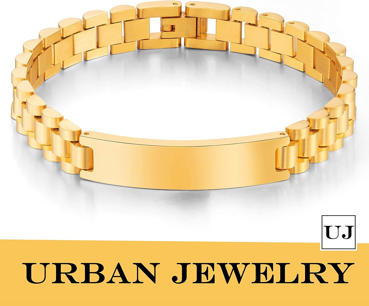 Urban Jewelry Men’s Link Bracelet – Track Chain Design in a Radiant Gold Finish – Made of Stainless Steel