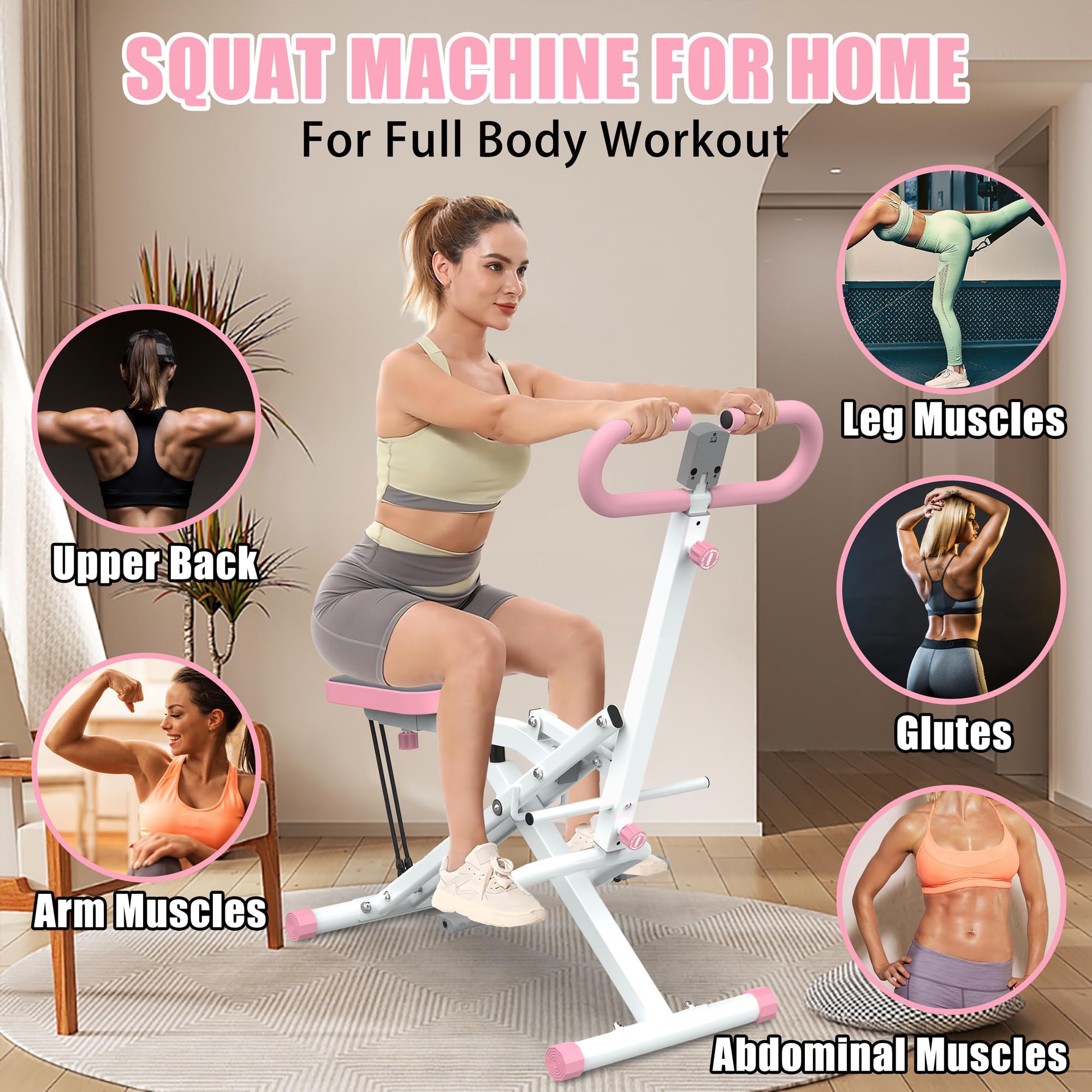 Machine à squat, machine d'exercice pour la maison, rameur pliable pour fessiers, fessiers, cuisses, presse à jambes abdos dos, entraînement à domicile