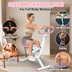 Squat Machine for Home - Exercise Machine with Adjustable Resistance Bands Row-N-Ride Squat Assist Trainer for Glutes Ab Back Legs Workout(Pink)