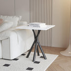 Round White Marble Side Table Set of 2, Modern End Table with Sintered Stone Top and Black Metal Legs, Sofa Coffee Table for Living Room Apartment (20" x 20" x 22")