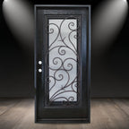 Porte d'entrée extérieure composite en polyuréthane résistante aux dommages environnementaux 36" x 80", fenêtre en verre trempé ouvrable, battant unique à droite s'ouvrant vers l'intérieur, espresso FR08