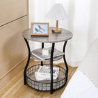 Small Side Table Round End Table with Storage Shelf Basket, 3-Tier Accent Corner Sofa Couch Side Tables Coffee Drink Table for Small Spaces,Round Nightstand for Living Room, Bedroom, Greige