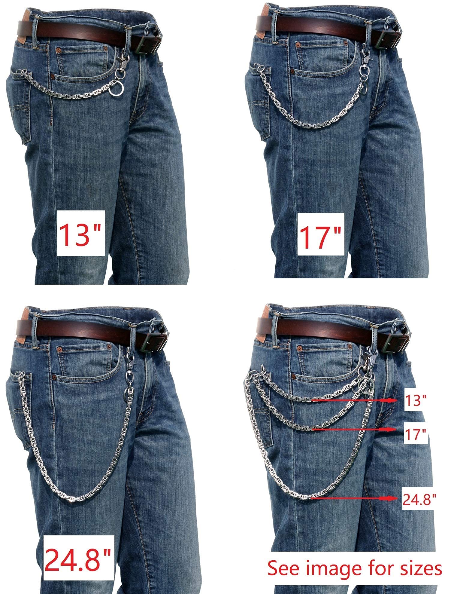 Chaîne de portefeuille en acier inoxydable OrangeTag Spiral avec 3 fermoirs (13in, unisexe-adulte, noir)