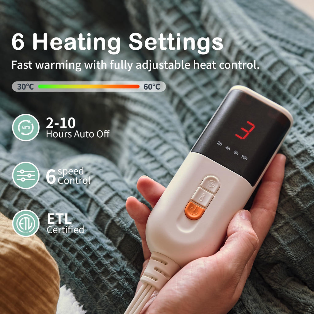 Verwarmd deken elektrisch deken plaid 50''X60'' - verwarmingsdeken met 6 warmtestanden - 2-10 uur automatische uitschakeling, ETL gecertificeerd, wasmachinebestendig (zwart)