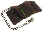 Portefeuille à chaîne pour motard en cuir vintage trifold avec blocage RFID pour homme CAZORO avec fermeture à pression (Marron)