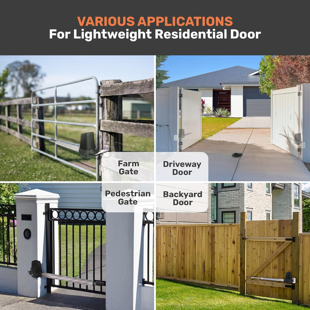 TMT Terrier 200 Single Automatic Gate Openers Up to 8ft and 550lb Medium Duty Swing Gate, Gate Openers with Remote Complete Kit, Electric Gate Opener for Driveway with Powerful Motor (APP Compatible)