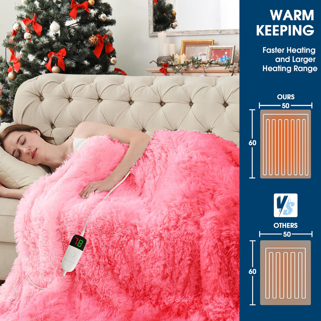 Elektrische Heizdecke mit Kunstpelz, Größe mit flauschigem Sherpa-Rücken, wärmende Plüschdecke Geschenk, weiche Heizdecken mit 10 Wärmeeinstellungen, 5 Zeiteinstellungen, ETL 50"x60", Anthrazitgrau