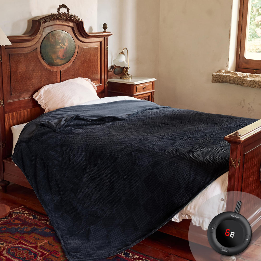 Verwarmd deken elektrisch deken plaid 50''X60'' - verwarmingsdeken met 6 warmtestanden - 2-10 uur automatische uitschakeling, ETL gecertificeerd, wasmachinebestendig (zwart)