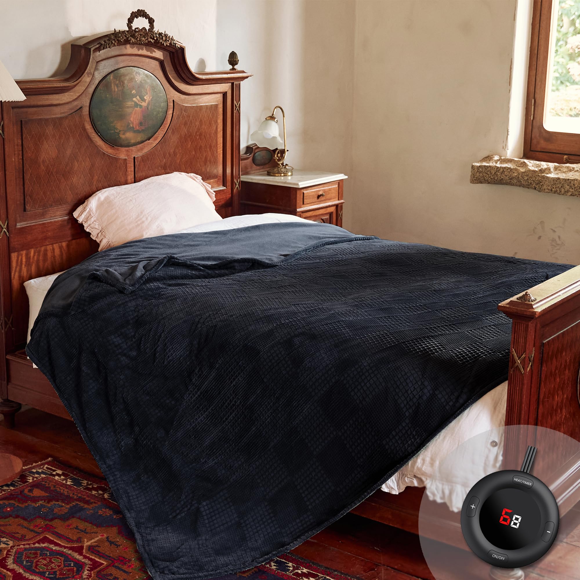 Verwarmd deken elektrisch deken plaid 50''X60'' - verwarmingsdeken met 6 warmtestanden - 2-10 uur automatische uitschakeling, ETL gecertificeerd, wasmachinebestendig (zwart)