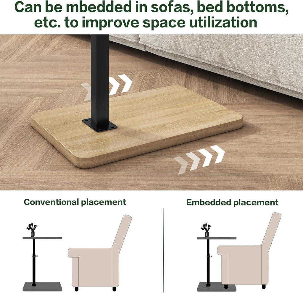 IBUYKE Tray Table for Couch, 360° Swivel Height Adjustable End Table for Small Spaces, with Phone & Tablet Slot, Modern Small Coffee Snack Table for Sofa/Bed, Natural UTVT003R