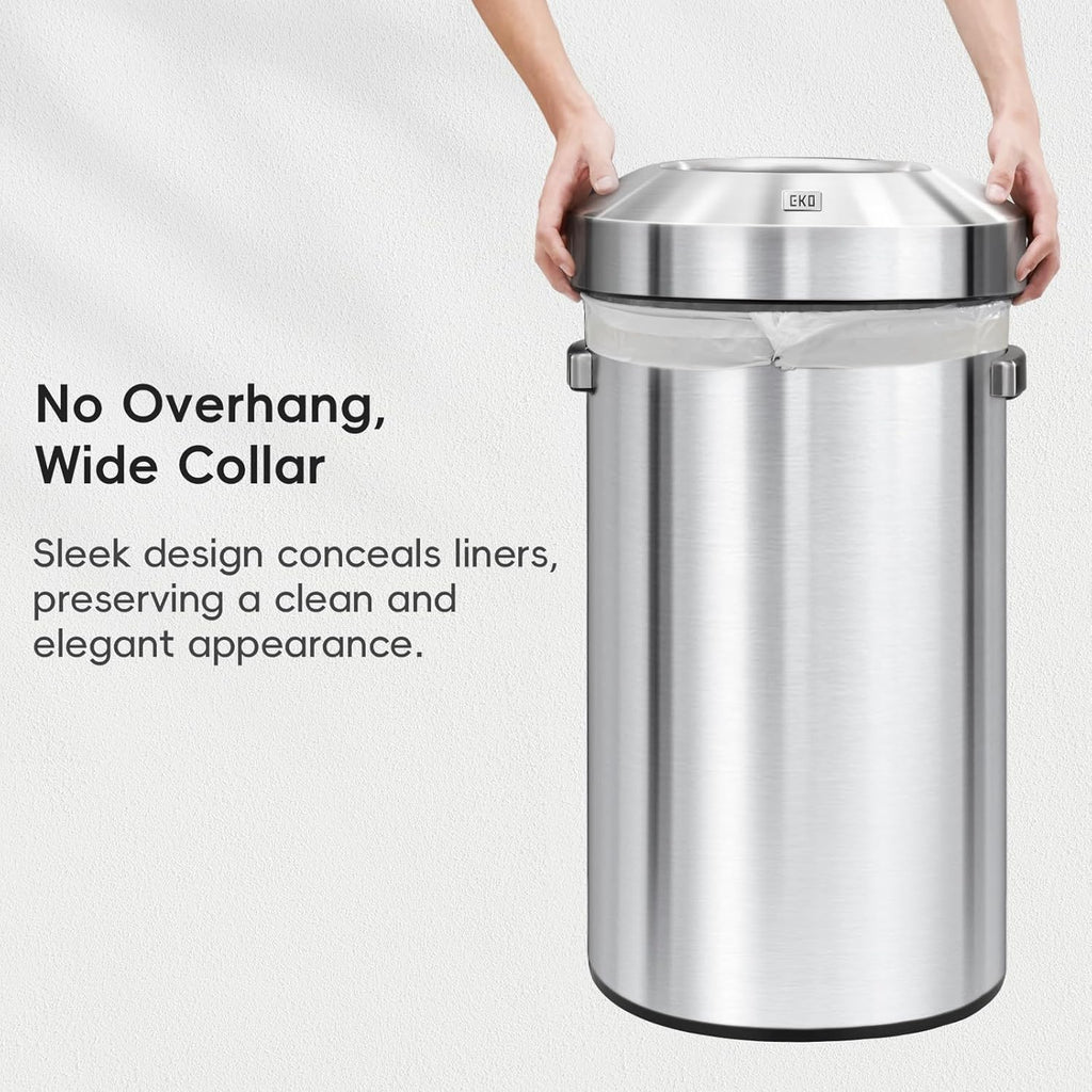 EKO Urban 24 Gallon Round Stainless Steel Open Top Waste Bin, Tall Commercial Trash Can for Indoor/Outdoor, Extra Large Metal Garbage Bin for Office, Restaurant, Restroom, 90L