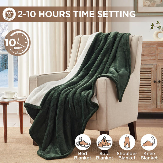 Westinghouse Heated Blanket Queen Size, Soft Flannel to Sherpa Electric Blanket with 10 Heating Levels, 12 Hours Auto Off, Fast Heating Blanket, Machine Washable, 84x90 Inch, Charcoal