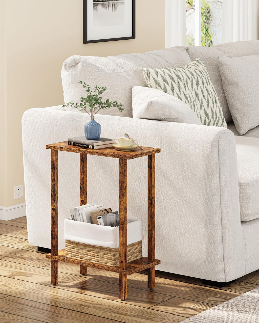 TUTOTAK Small Side Table, Narrow End Table, Skinny Sofa Table, Slim Nightstand, Couch Table, Living Room, Bed Room, Black TB01BK062