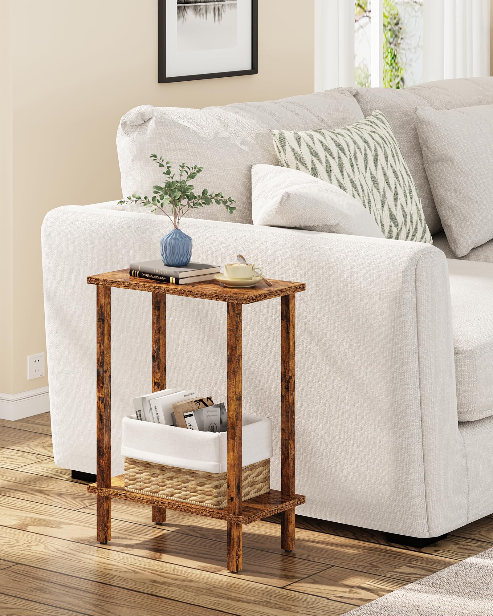TUTOTAK Small Side Table, Narrow End Table, Skinny Sofa Table, Slim Nightstand, Couch Table, Living Room, Bed Room, Black TB01BK062