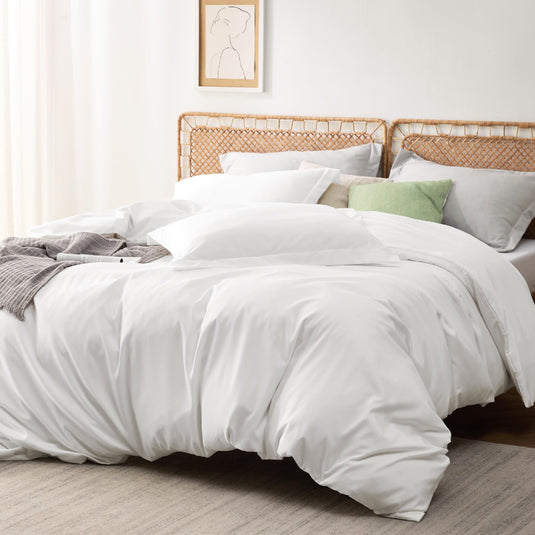 Bedsure Grey Duvet Cover Queen Size - Polyester & Rayon Derived from Bamboo Cooling Queen Duvet Cover Set, 3 Pieces, 1 Zipper Closure Duvet Cover (90"x90") & 2 Pillow Shams, Comforter Sold Separately