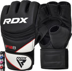 RDX MMA Gloves Grappling Sparring, Maya Hide Leather, Boxing Gloves Men Women Muay Thai Martial Arts Training, Half Finger Adjustable Mitts Wrist Support Kickboxing Cage Fighting Punching Bag Workout