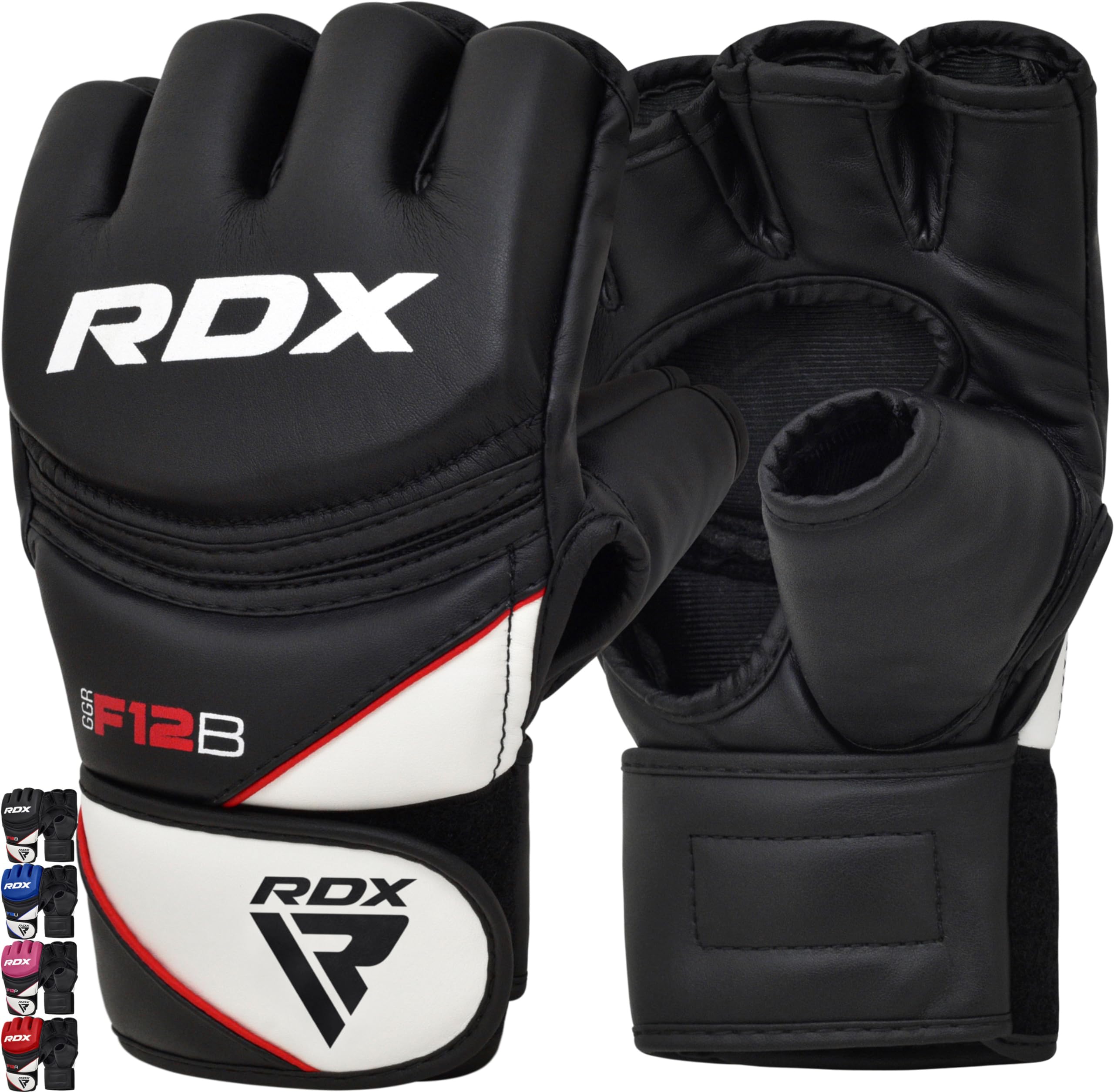 RDX MMA Gloves Grappling Sparring, Maya Hide Leather, Boxing Gloves Men Women Muay Thai Martial Arts Training, Half Finger Adjustable Mitts Wrist Support Kickboxing Cage Fighting Punching Bag Workout