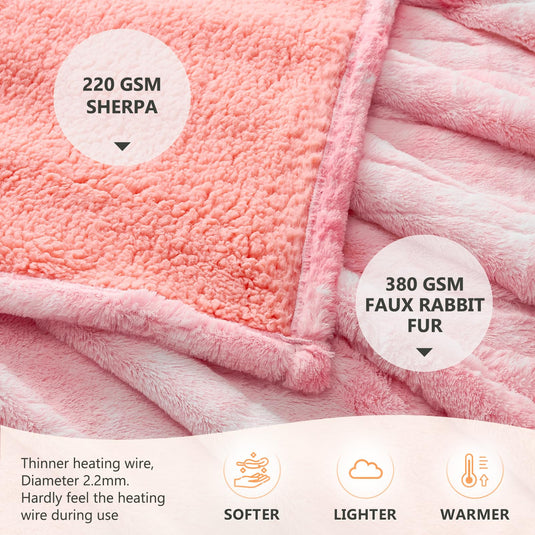 Homemate Heated Blanket Electric Throw - 50x60 Heating Blanket Throw 5 Gears Auto-Off 10 Heat Levels Heat Blanket Over-Heat Protection Luxury Faux Fur Sherpa Heater Blanket Electric ETL Certification